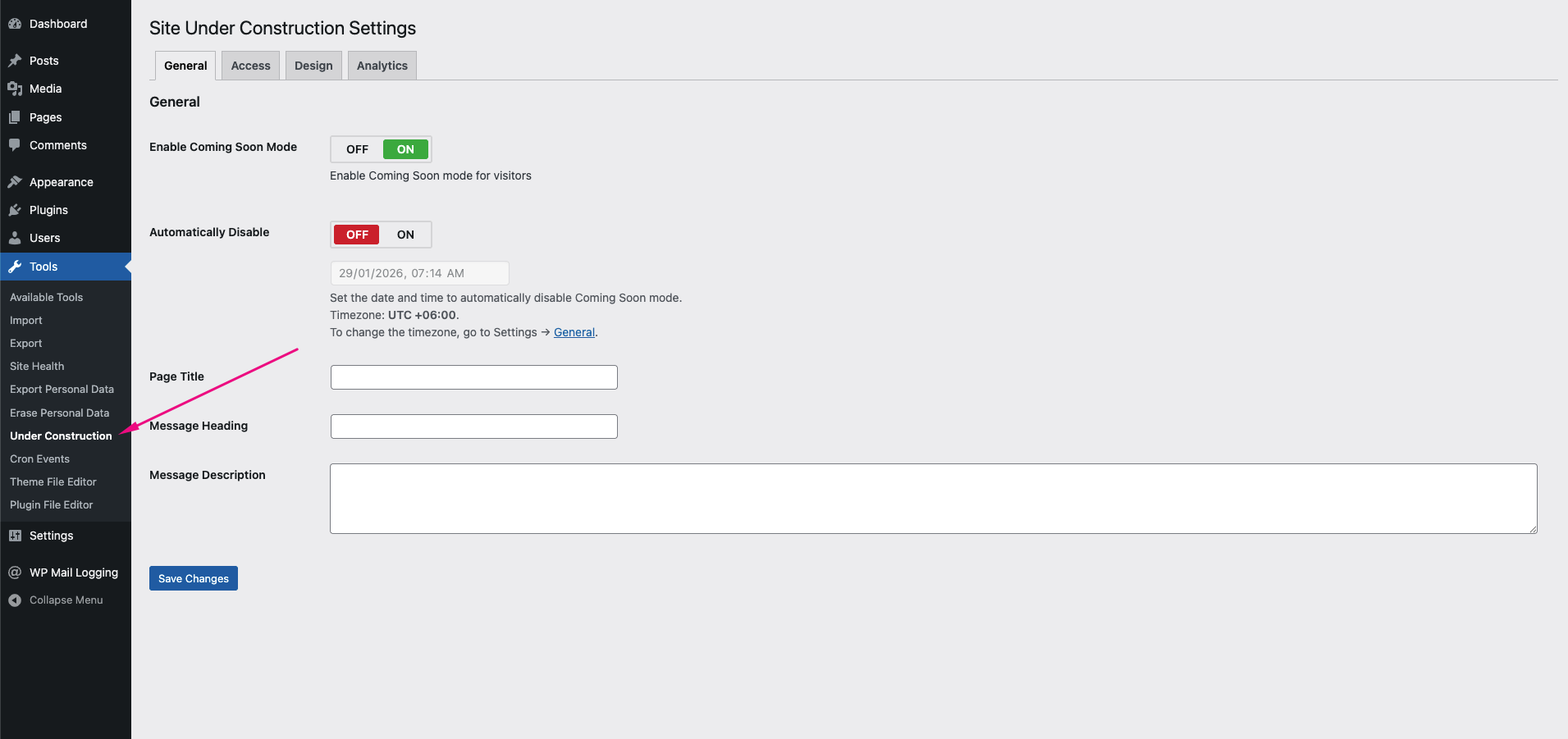Plugin settings page located under the Tools menu.