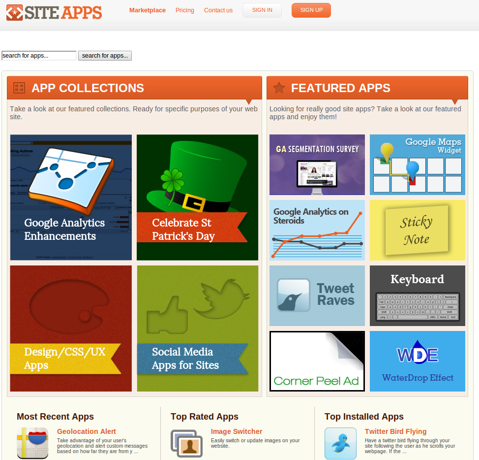 Select from hundreds of applications to be installed on your site from the SiteApps marketplace.