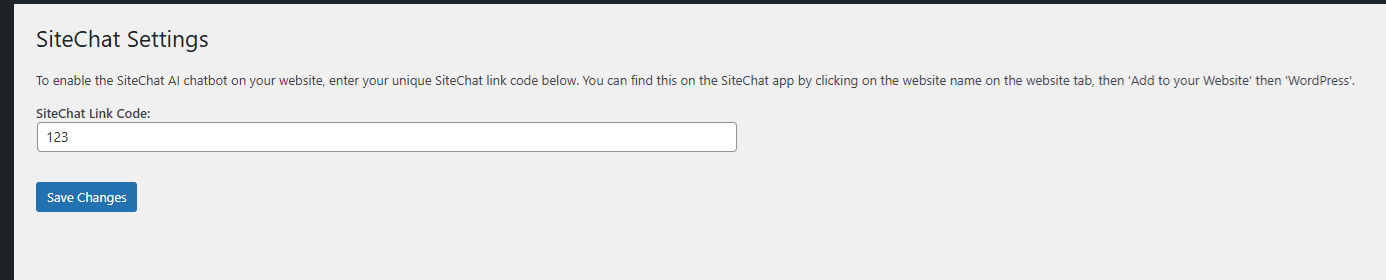 *SiteChat settings screen – paste your code and go live in seconds*