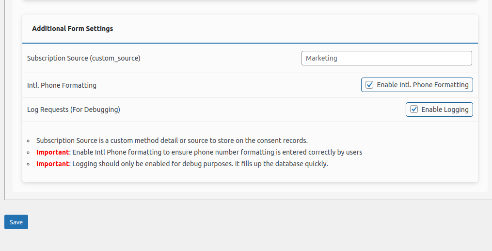 GDPR configuration