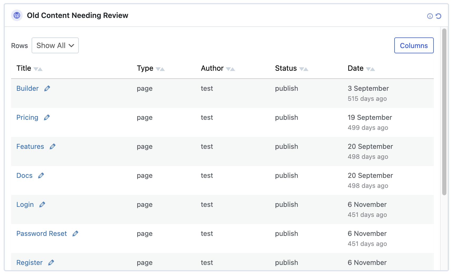 Module showing old content that needs to be updated