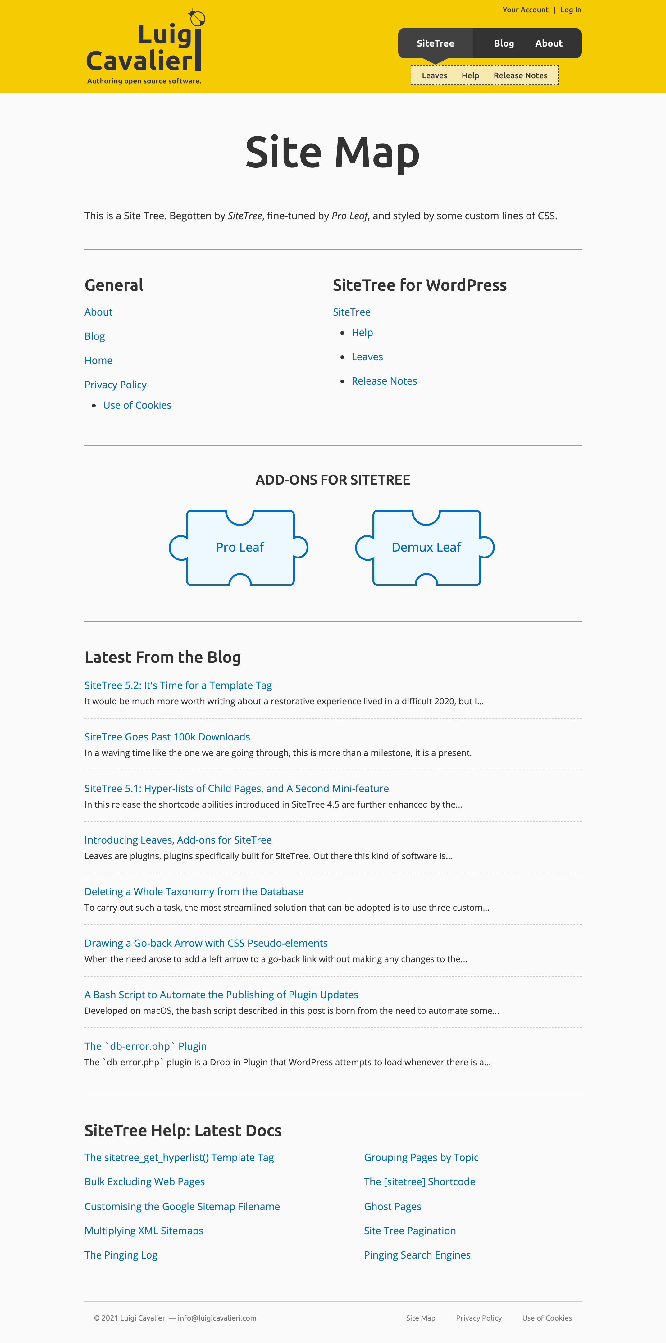 The Site Tree of LuigiCavalieri.com, fine-tuned by Pro Leaf.
