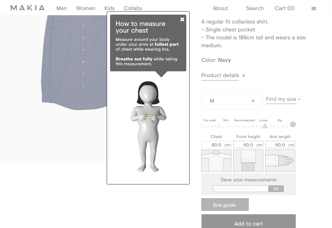 For size recommendations, we ask for physical measurements of the users and offer proper measuring instructions for this