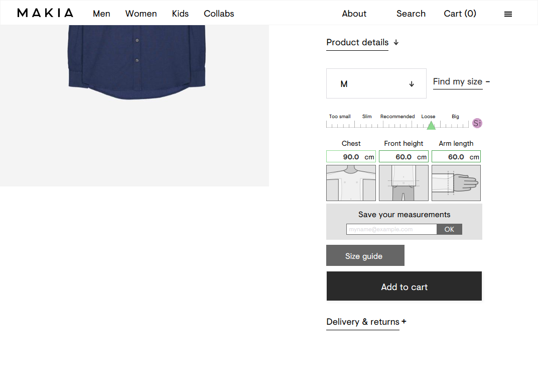 Visualize the fit using the SizeMe Sizing Bar™ and easy-to-understand illustrations
