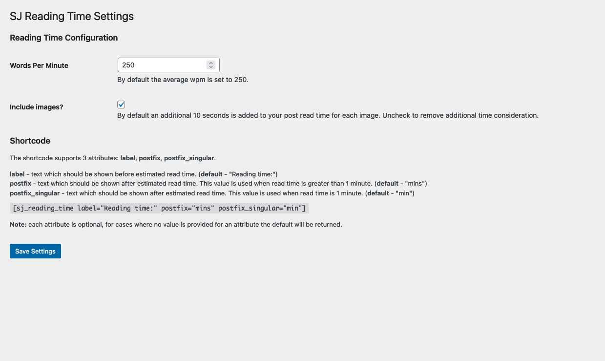 Settings used to control read time estimate