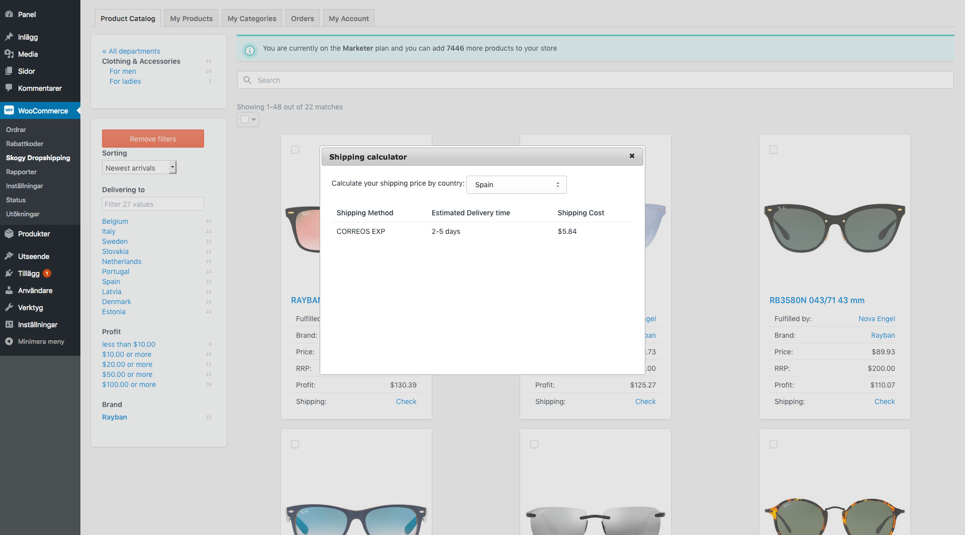 Check shipping costs and delivery estimates