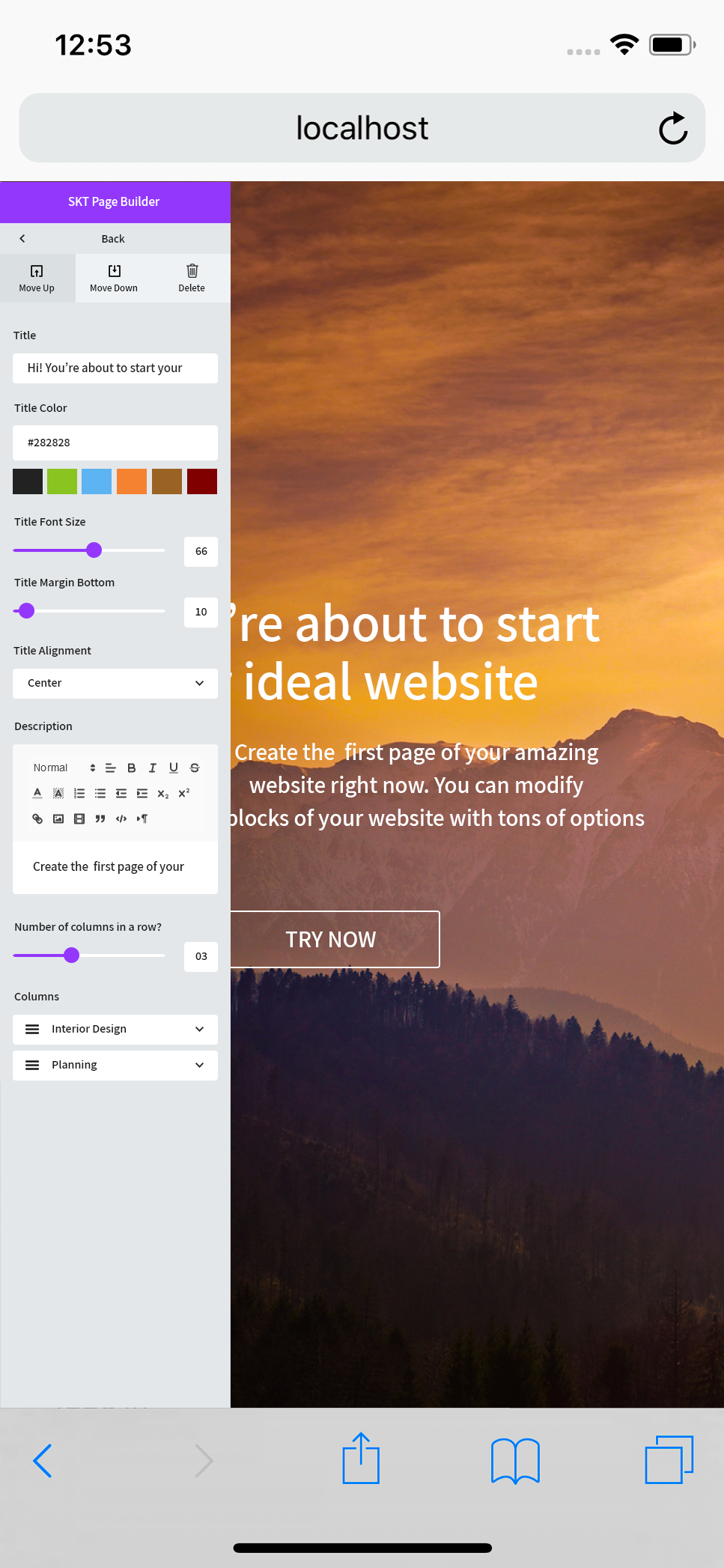 User interface on desktop