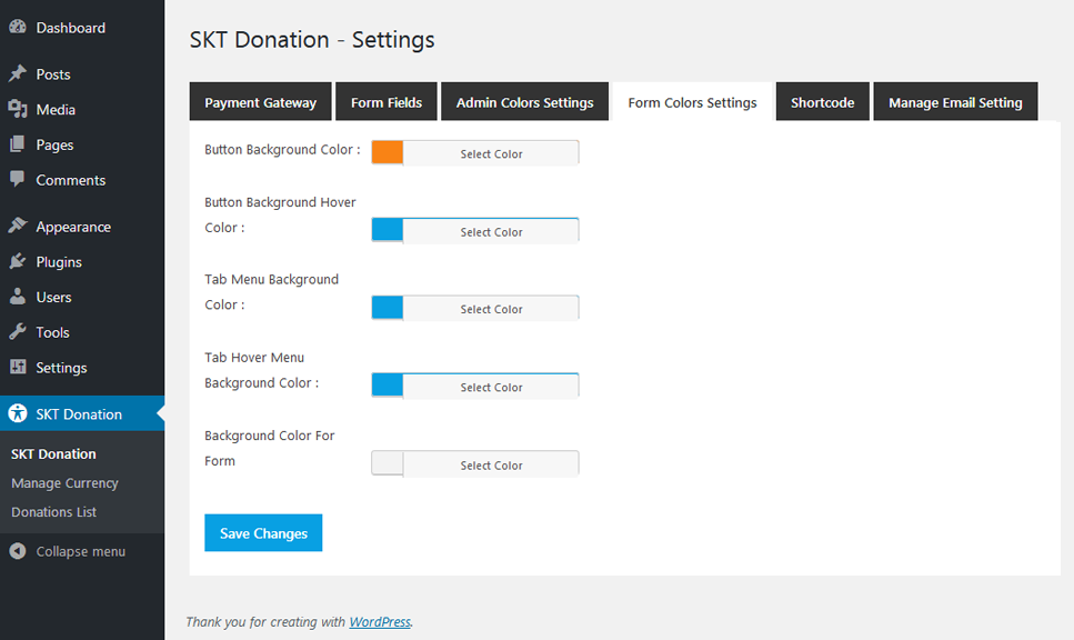 Donation Form Color Settings