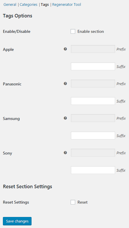 SKU Generator for WooCommerce - Tags Options.
