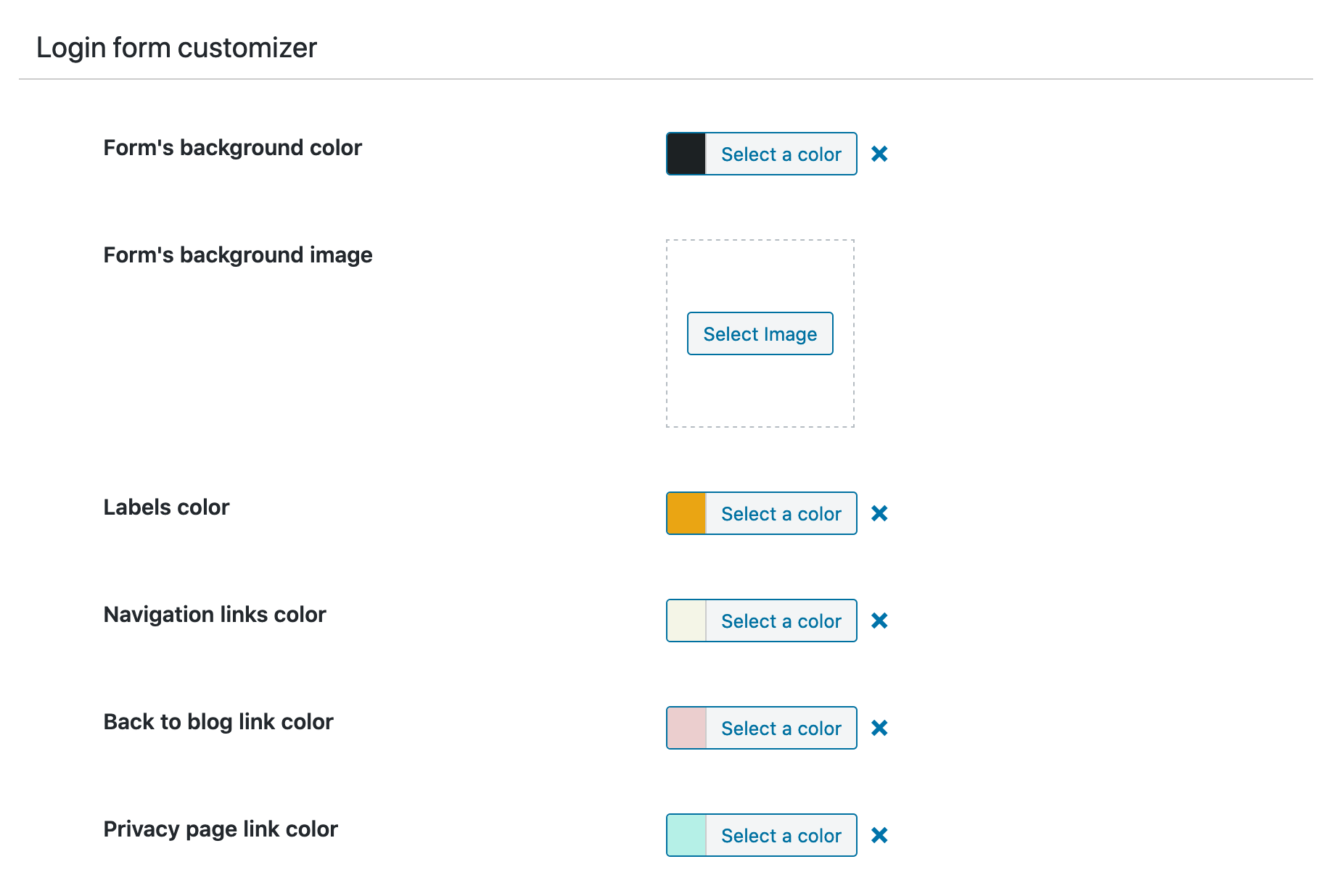 The form customizer allows you to customize the login form.