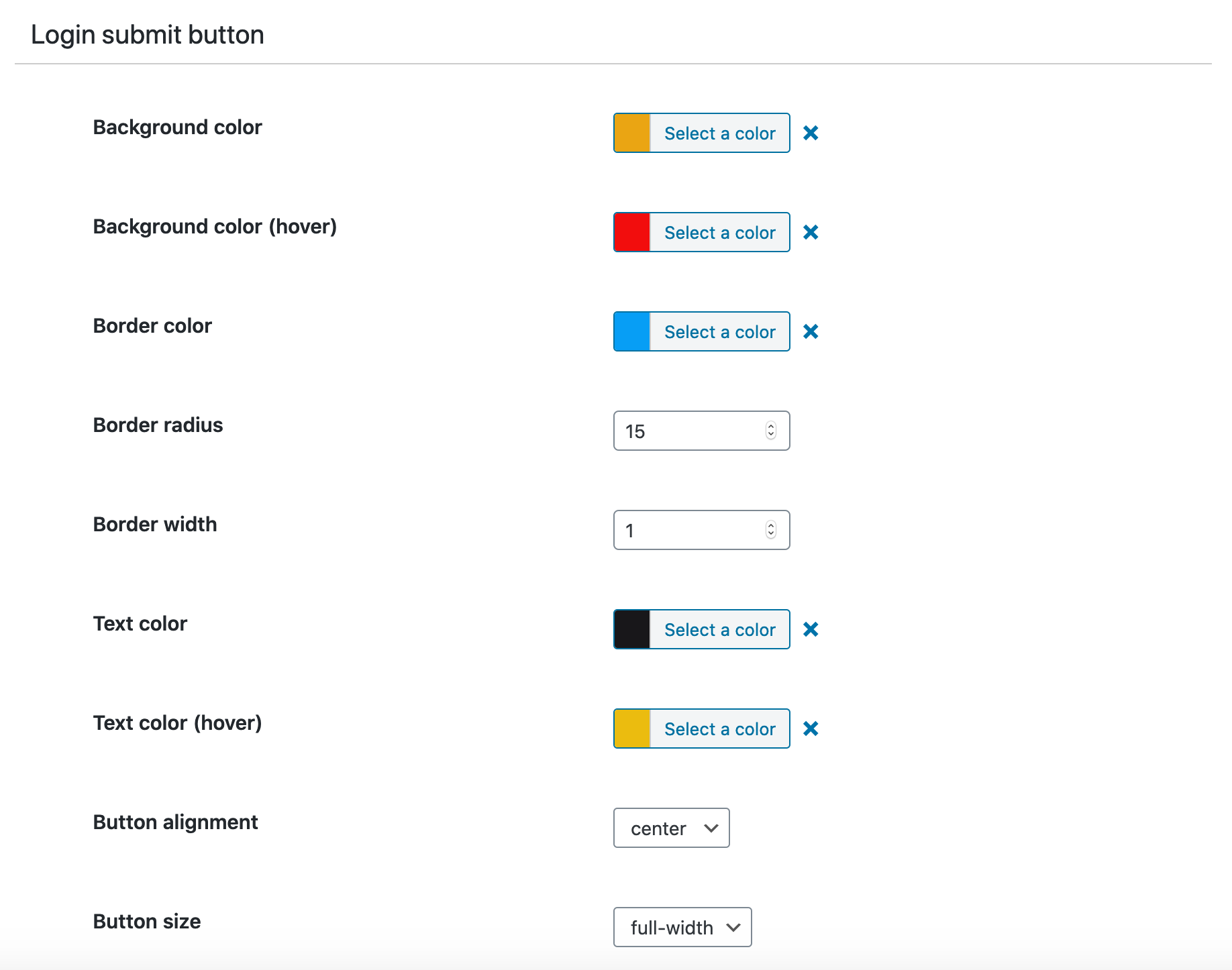 The submit button customizer allows you to customize the login submit button.