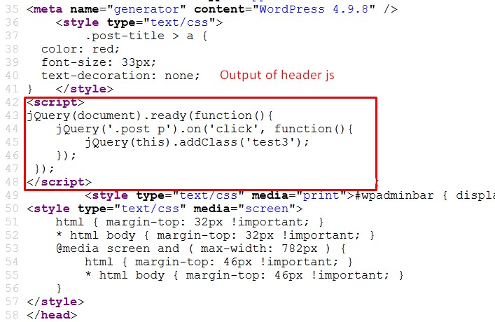 Header JS output