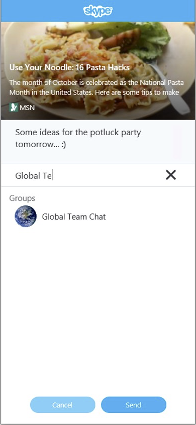 Screenshot of the Skype share experience