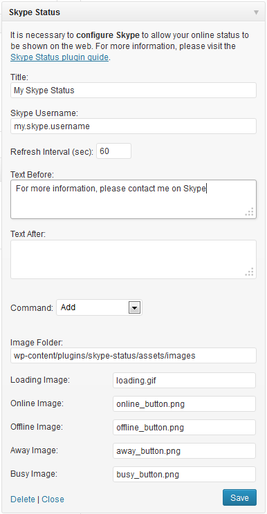 Widget options.