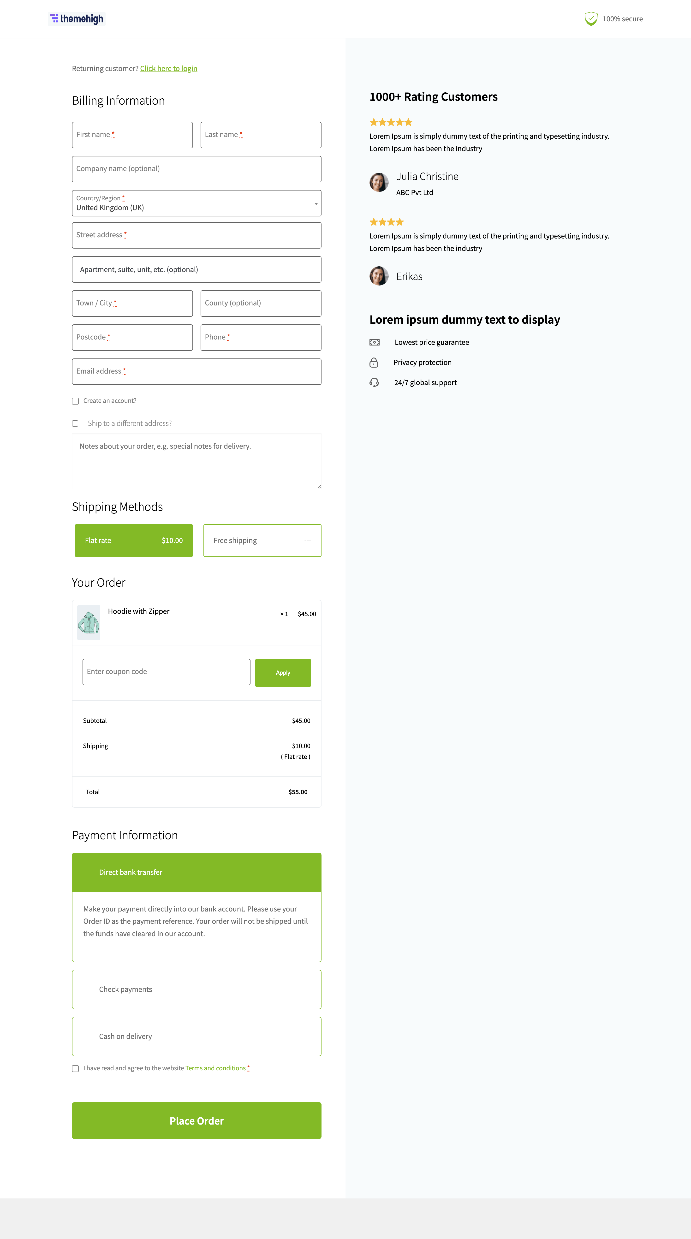 Credence checkout template.