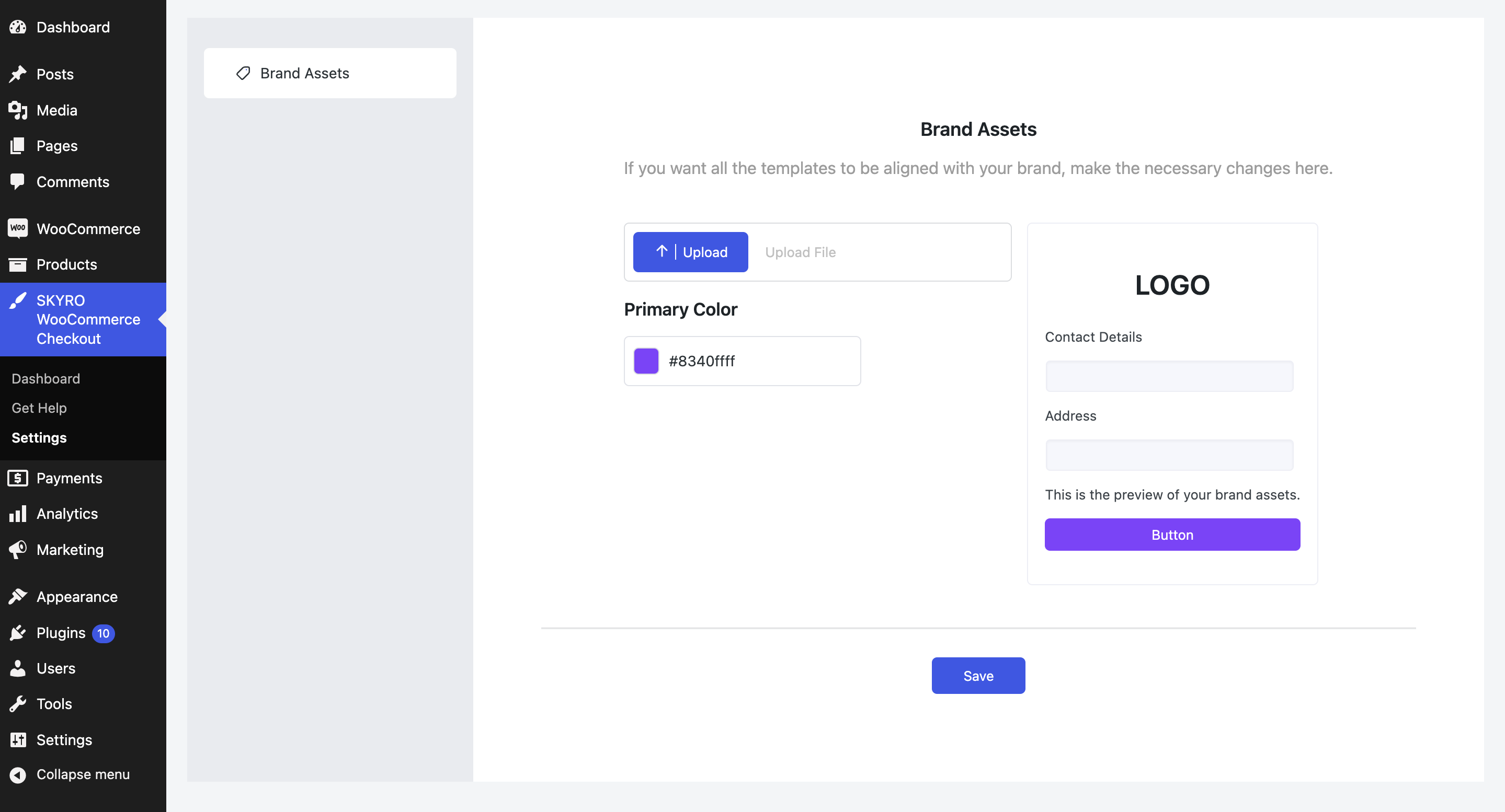Brand assets settings.