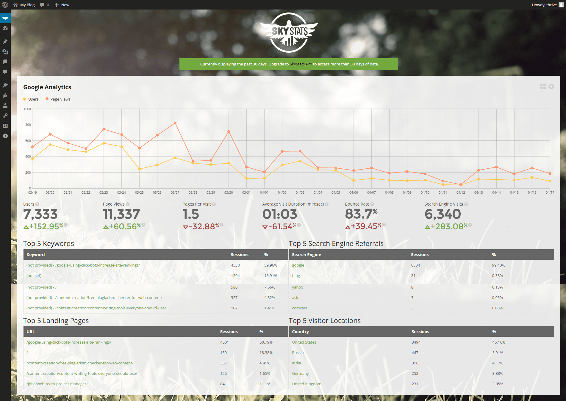 Google Analytics Detail Page
