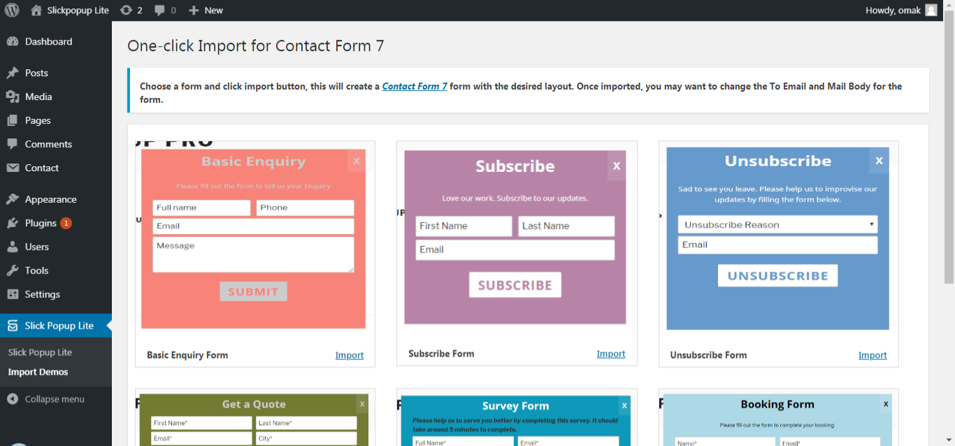 Import CF7 Demo Forms page