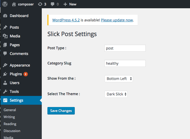 Plugin options page