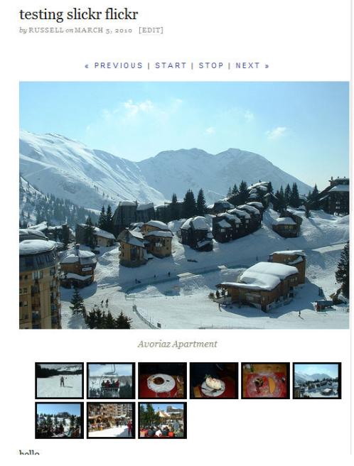 Example of a Flickr galleria (a display including a large photo with thumbnails below)