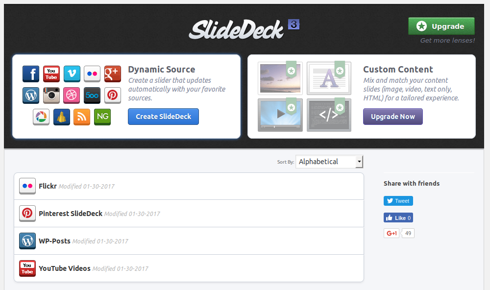 The SlideDeck manage view.