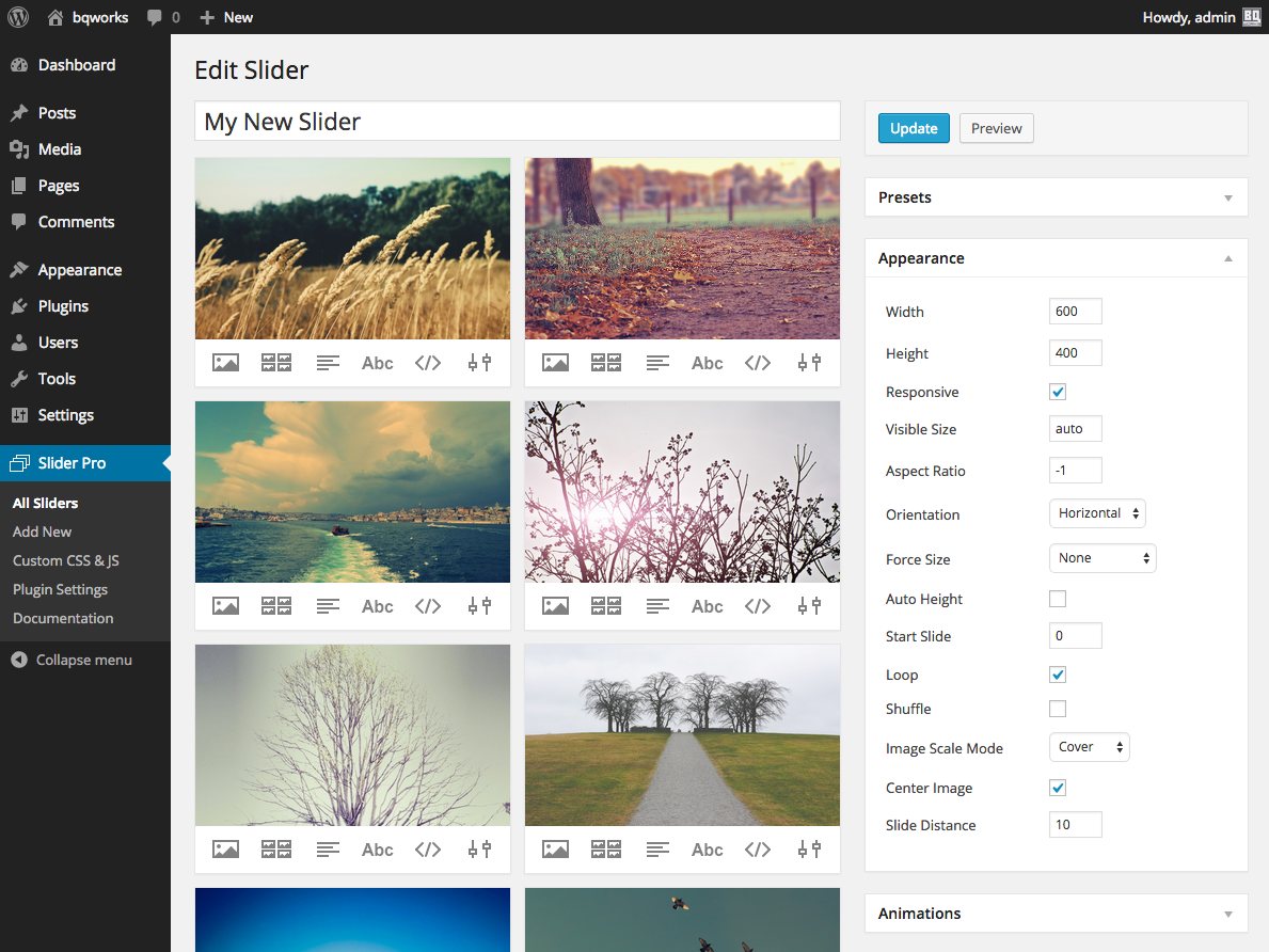 The preview window in the admin area.