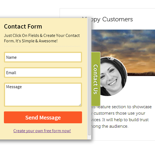 Sliding contact form from left side.