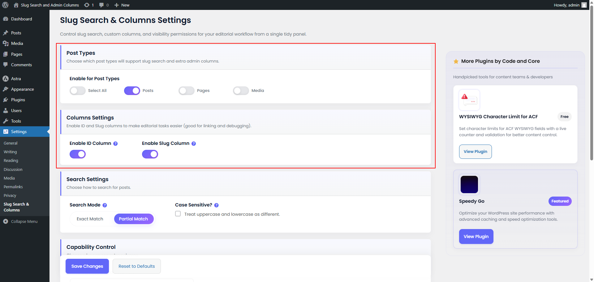 **Column Customization** - Enable/disable columns and customize labels
