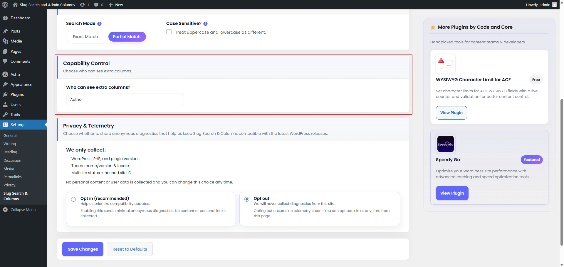 **User Permissions** - Control which user roles can access features