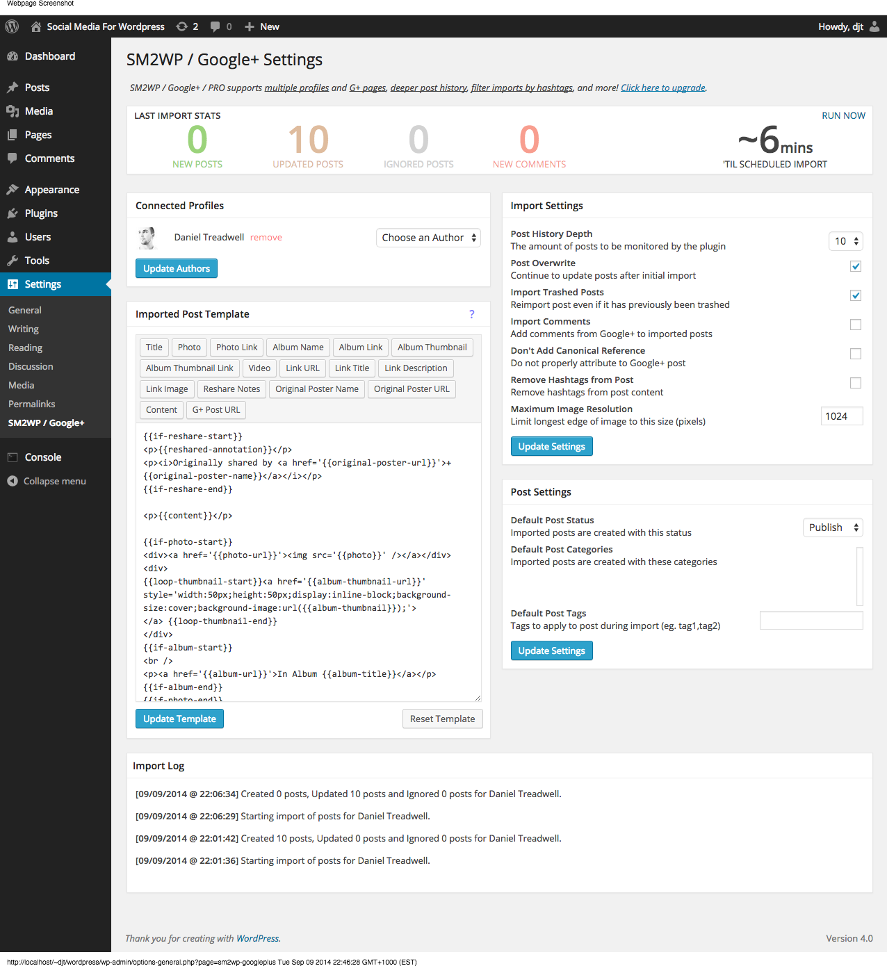 The settings screen
