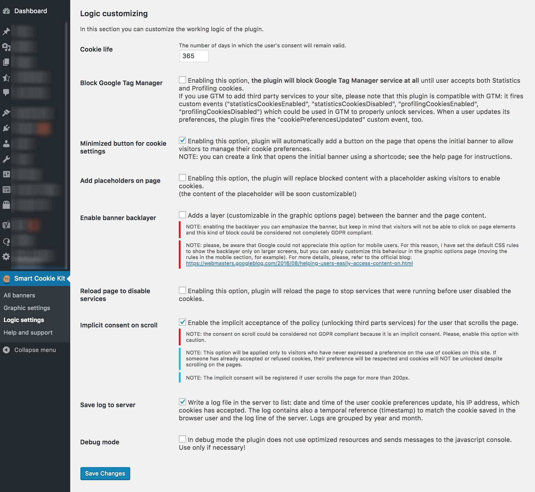 Backend logic option page