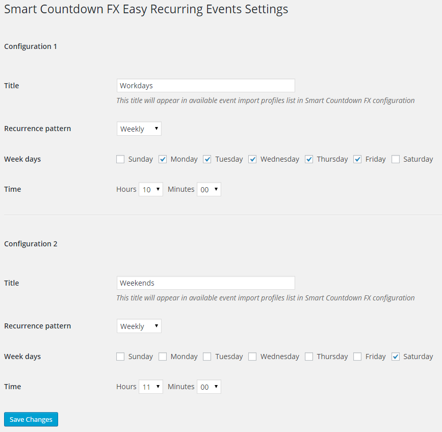 Prepared to merge daily events for workdays, saturday and sunday