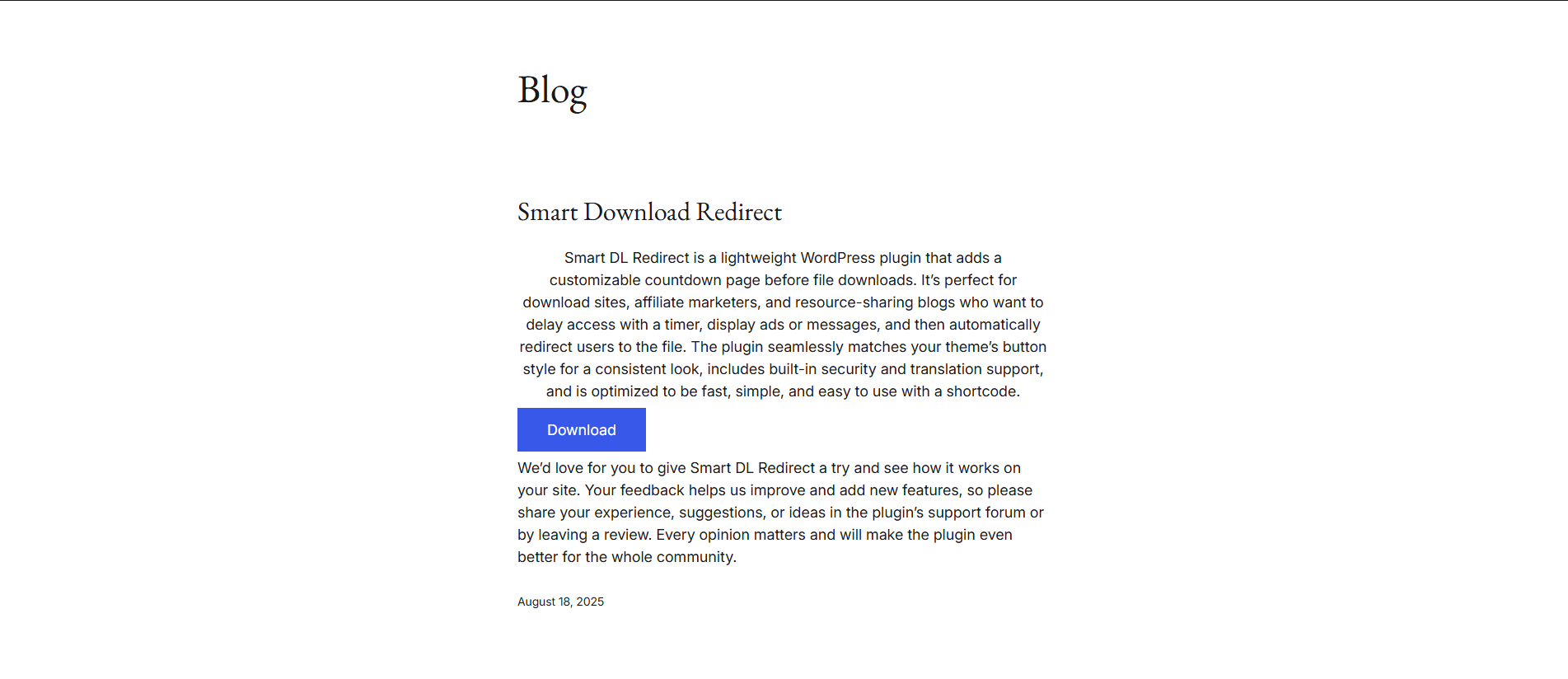 Frontend download button – the button users click to initiate the download.