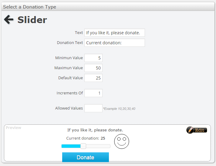 Donation button example