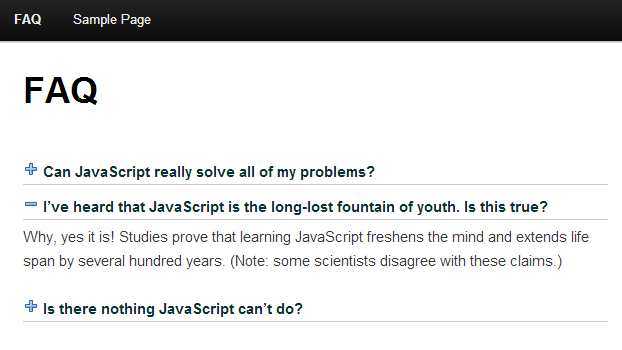 The FAQ page with the second question answer in slide down screenshot-1.png.