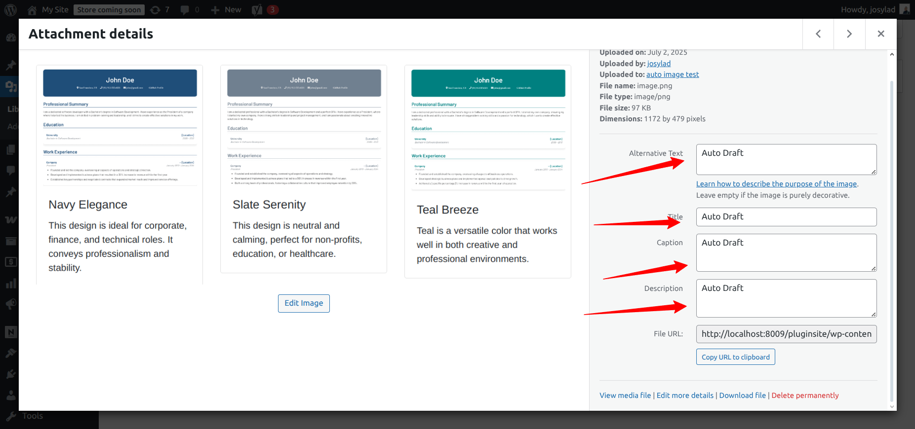 **Media Library Integration** - New columns display alt text, titles, captions, and descriptions for easy verification