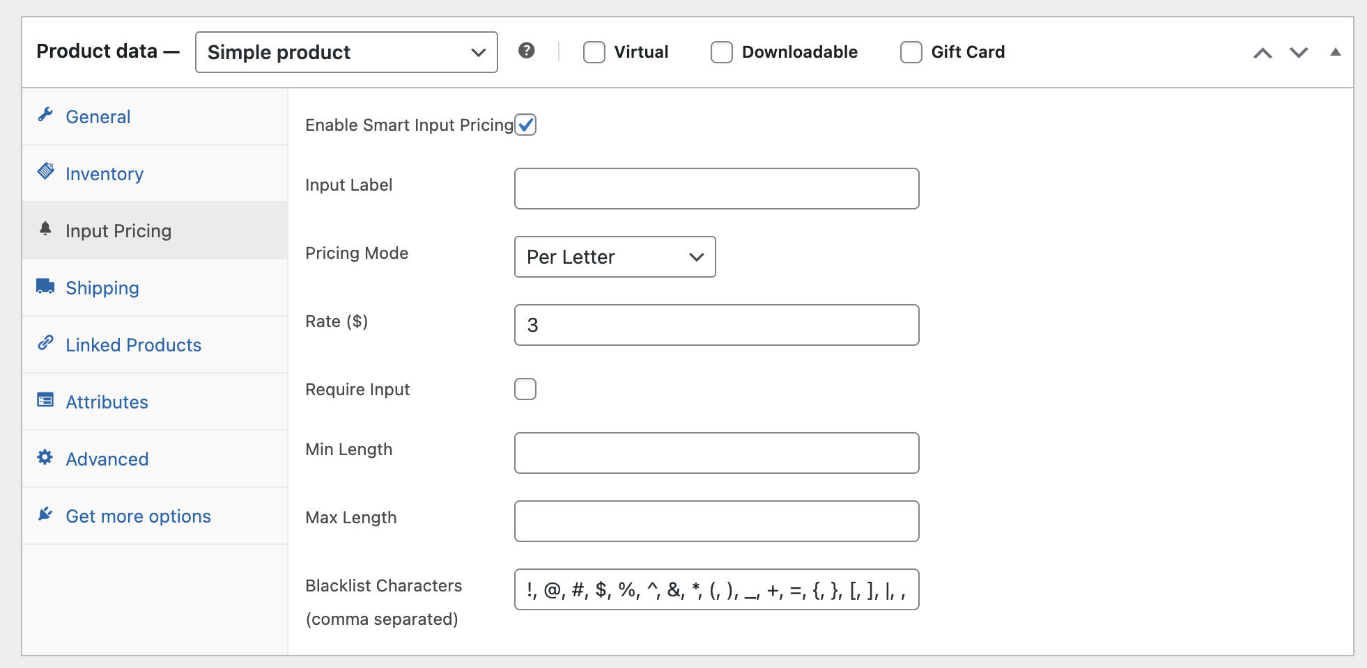 Global settings with default label, pricing, and styling options