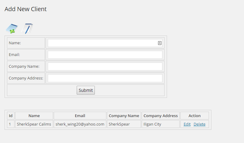 Screenshot of the Add New Client Form.