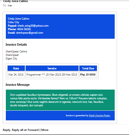 Email body sample in html format that is sent to the client.