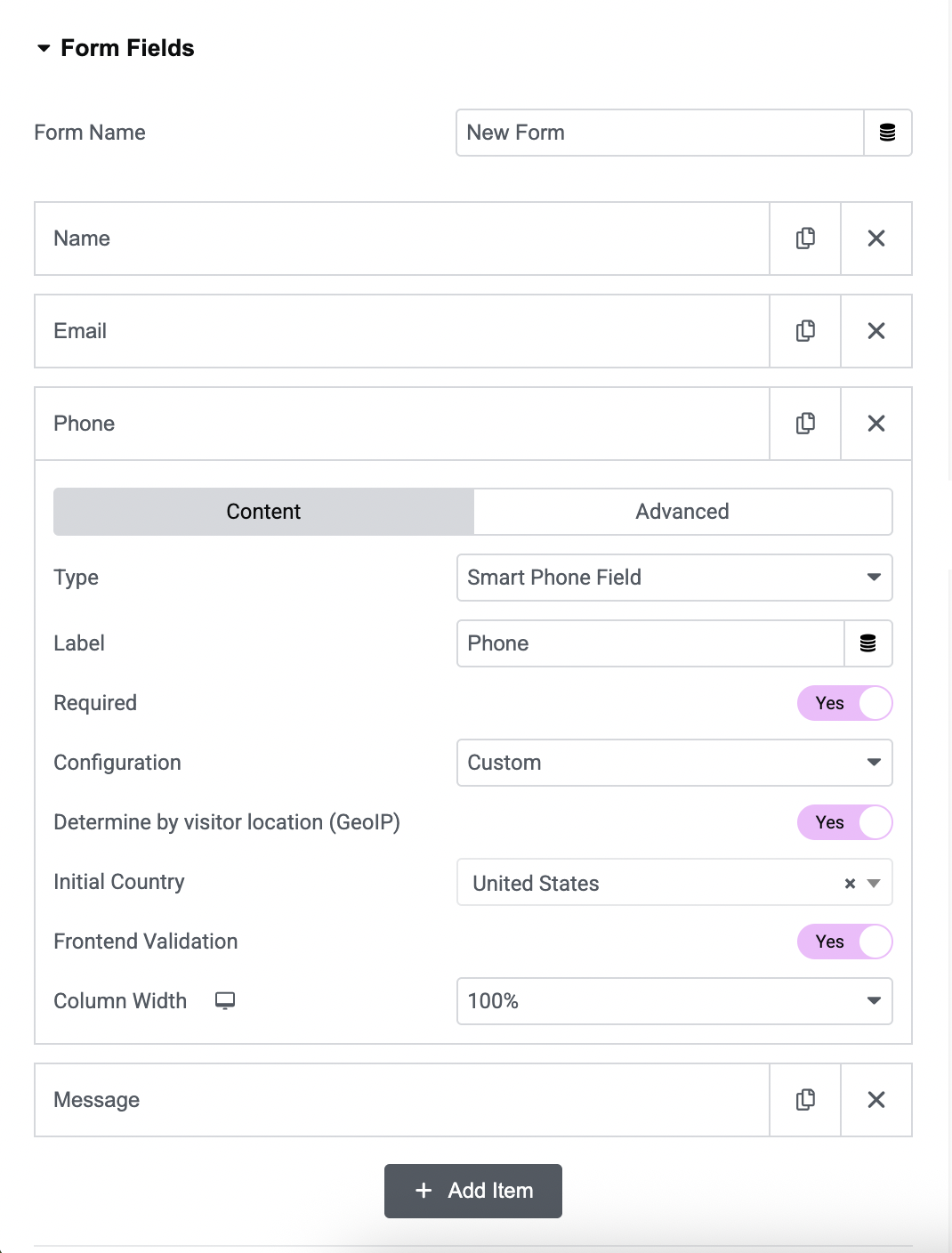 Settings on Elementor Forms