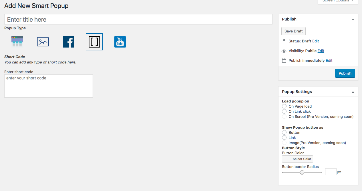 Popup Short code render in front-end page