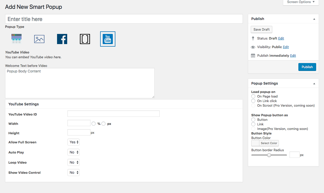 Short code popup example demo