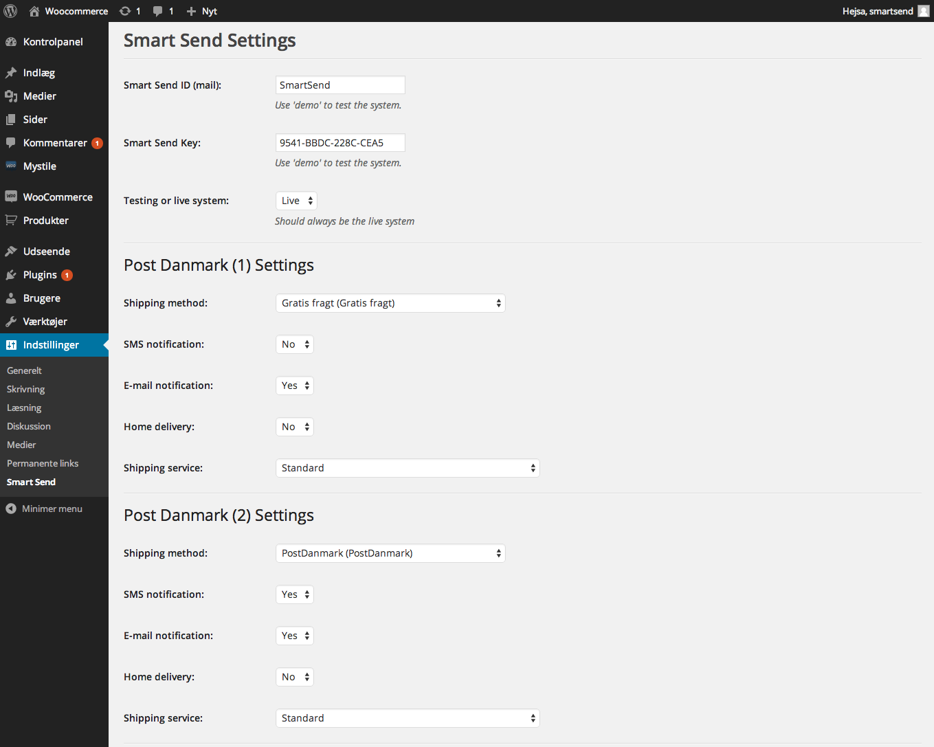 Settings used to determine the carriers and the services