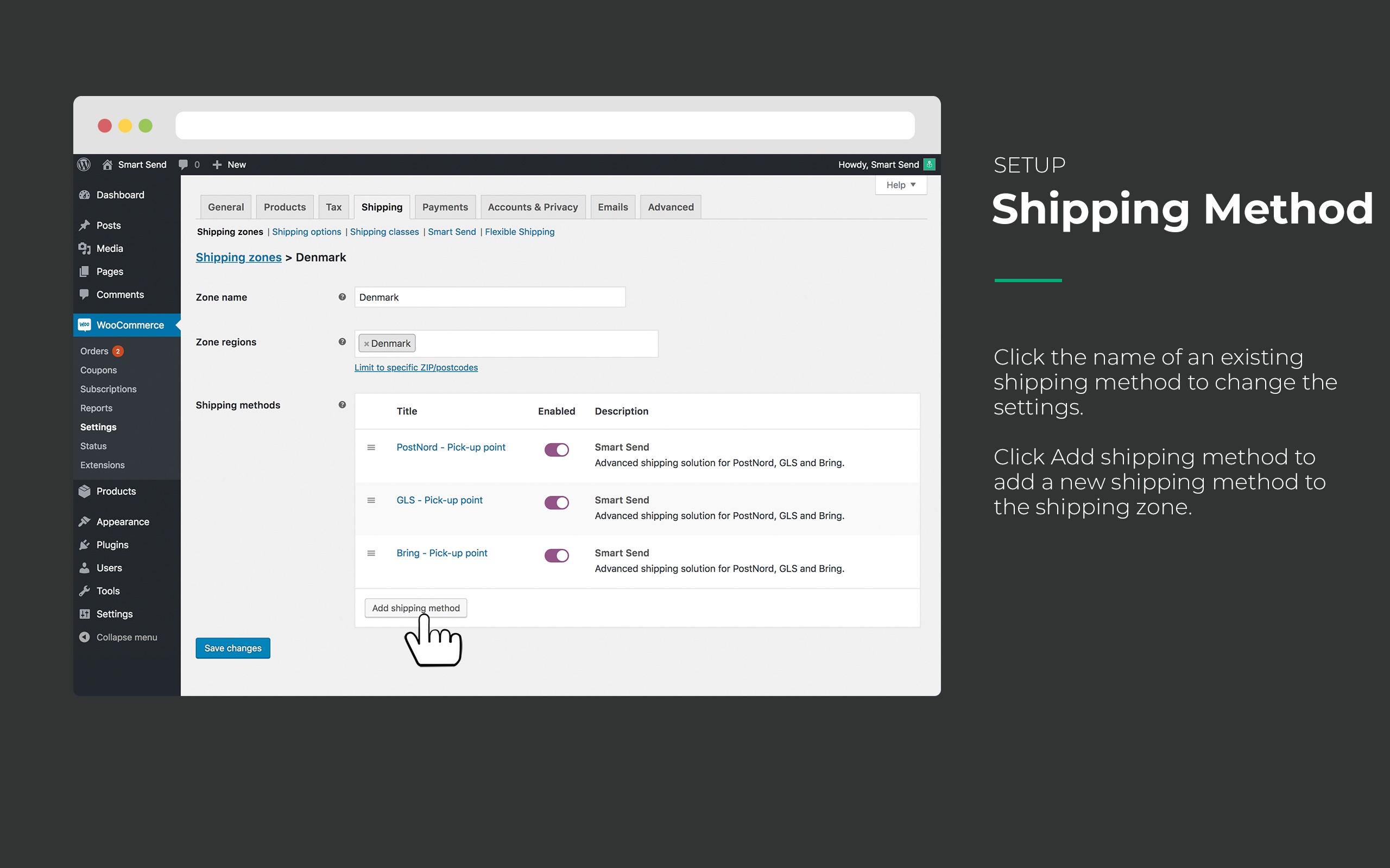 Add shipping methods to WooCommerce Shipping Zones