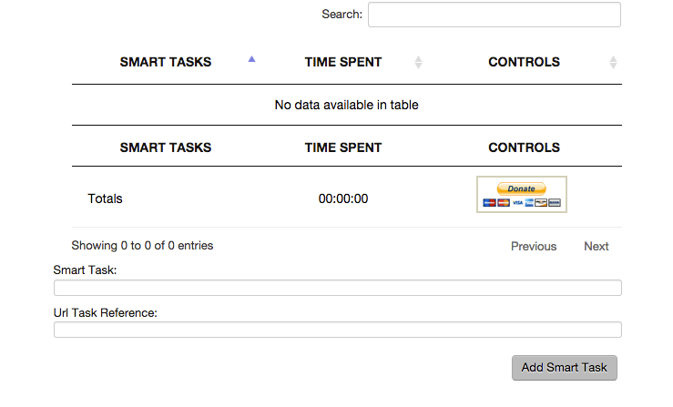 View Smart ToDo entry with empty Smart Task table and form.