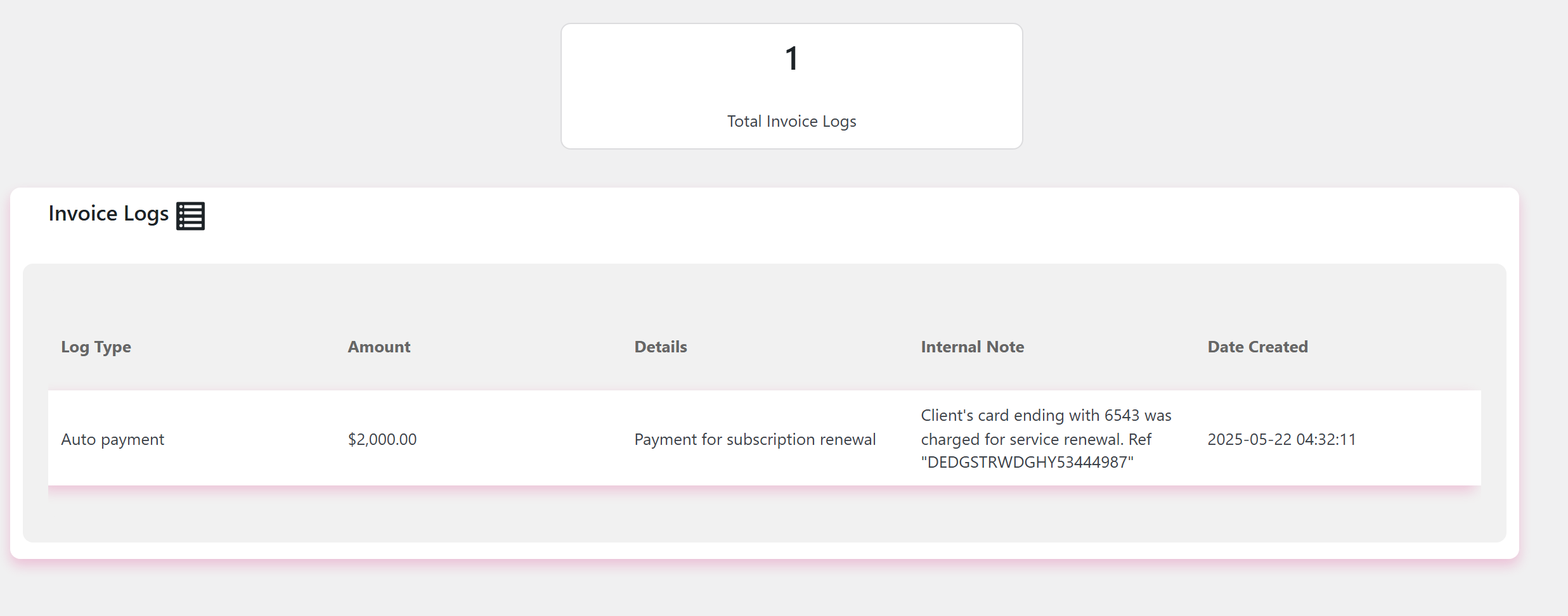 Invoice logs and history.