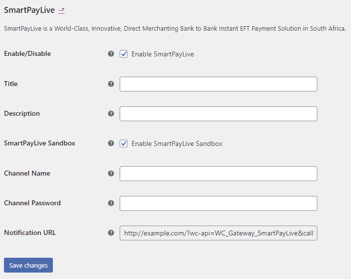 SmartPayLive plugin settings