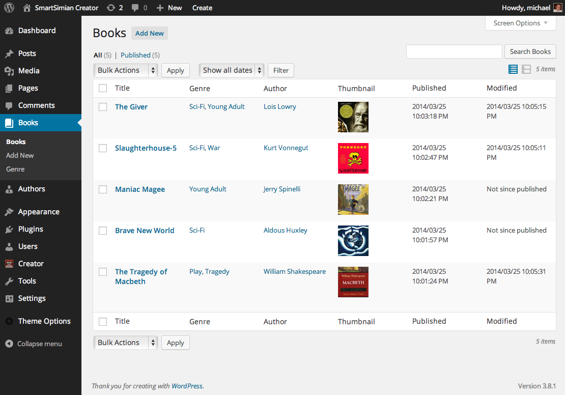 The resulting content, organized