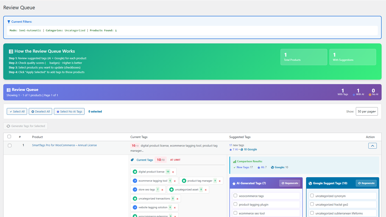 Review and approve generated tags before applying