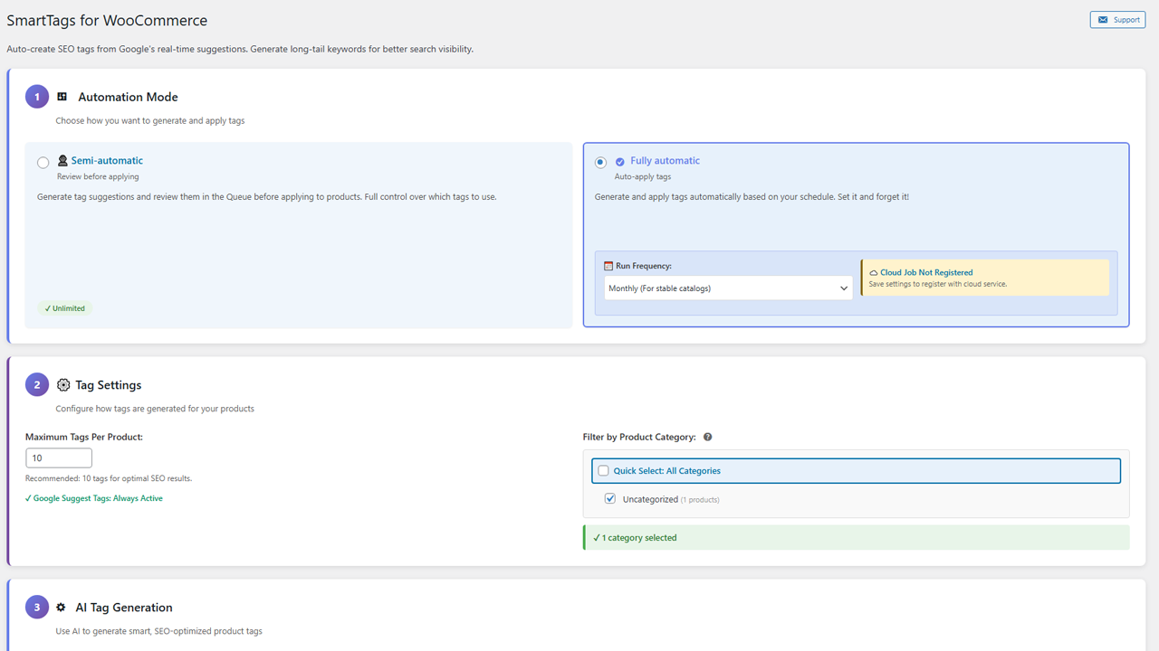 Configure semi-automatic or fully automatic tag generation